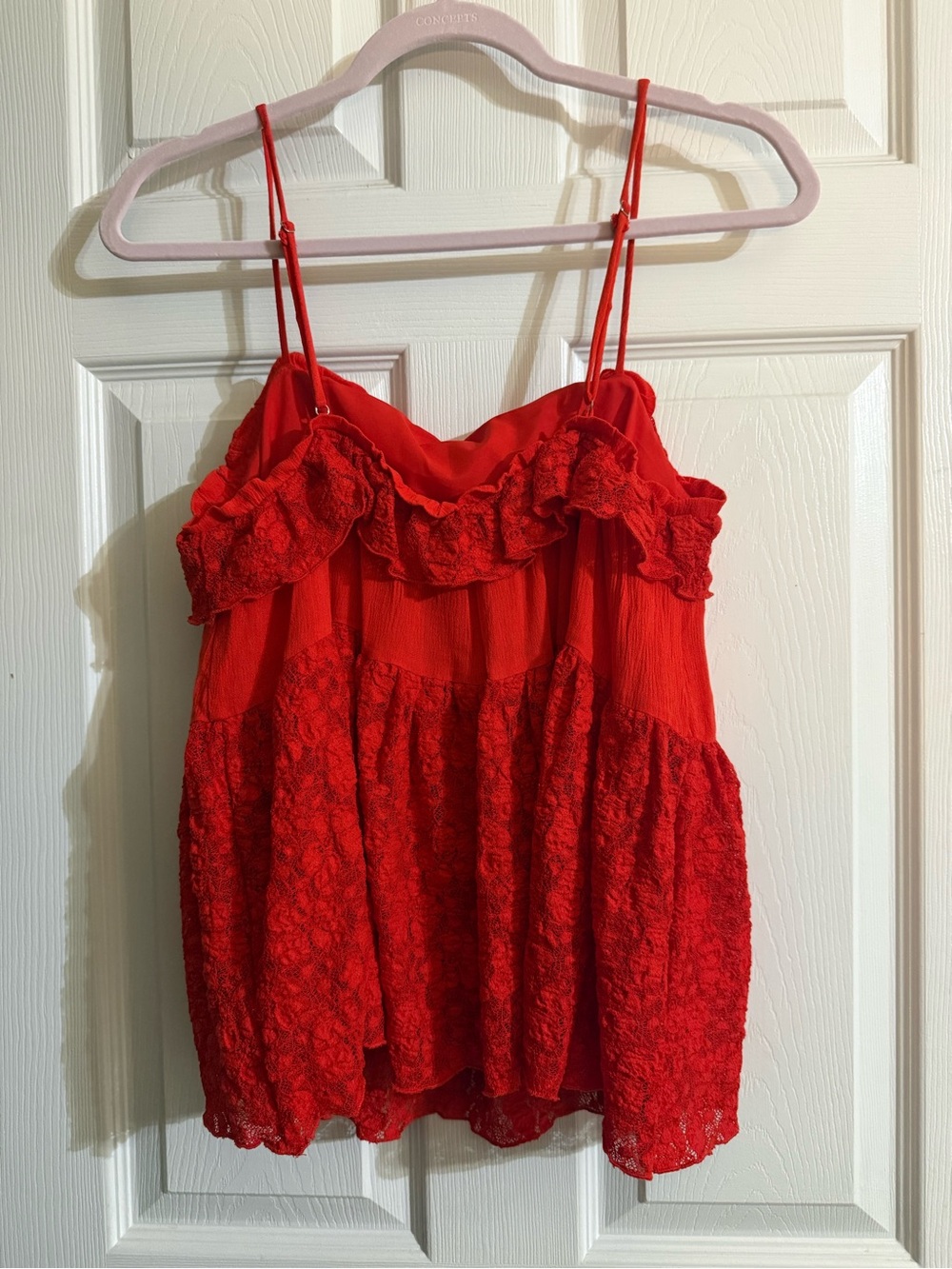 Red Lace Ruffle Spaghetti-Strap Tank Top - Picture 2 of 2